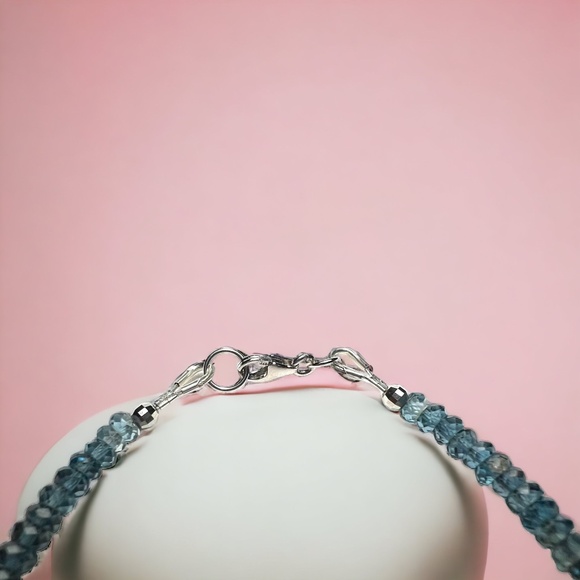 Handcrafted Solid 14K White Gold Natural London Blue Topaz Bracelet , 7.3" - Picture 10 of 11